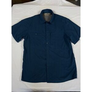 American Outback Mens Short Sleeve Button Up Shirt Teal Outdoor Travel Size S
